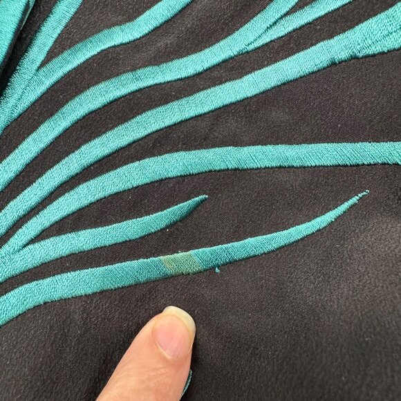 Vintage Bob Mackie Wearable Art Shirt Silk Western 90s Blouse Teal Black 1X READ - Picture 6 of 9